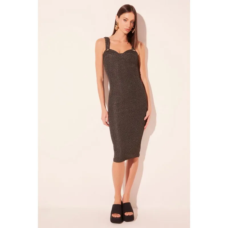Vestido Midi Áurea Preto PRETO/BLACK PP/XS