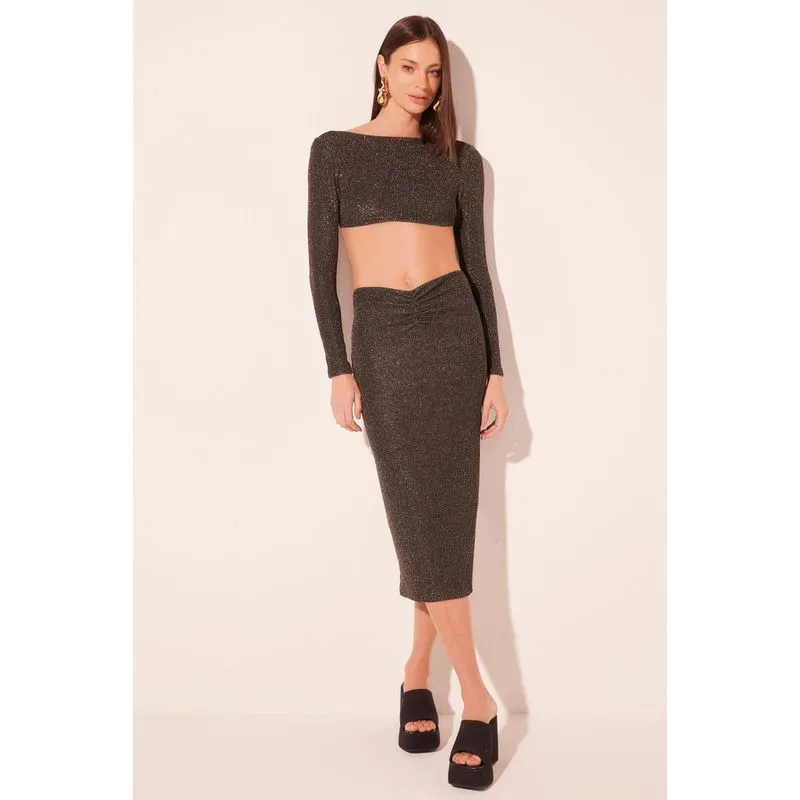 Saia Midi Áurea Preto PRETO/BLACK GG/XL