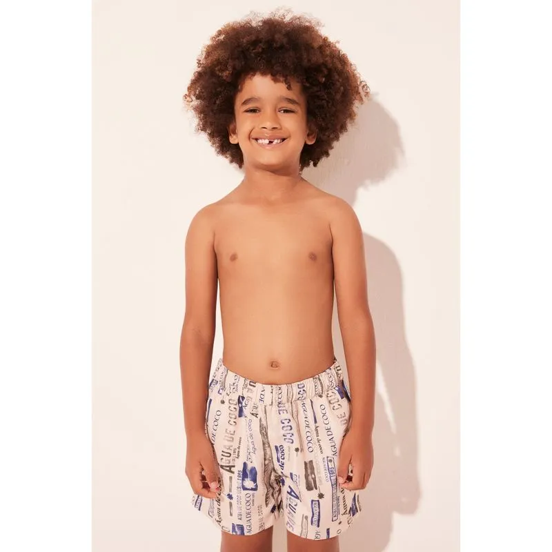 Short Infantil Praia Caligrafia OFF WHITE/OFF WHITE 6 A 7