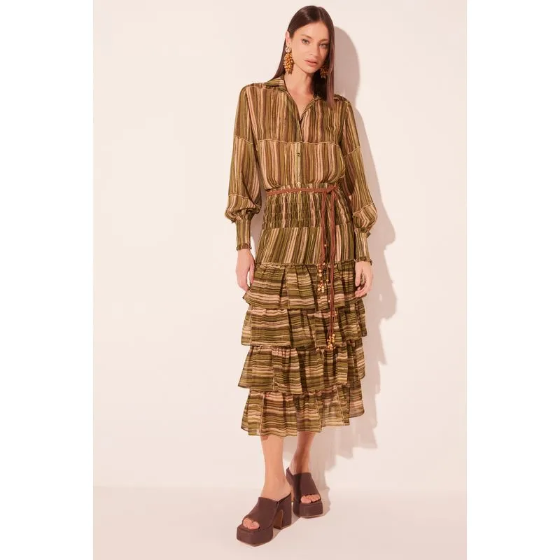 Camisa Manga Longa Listrado Palha Verde P/S