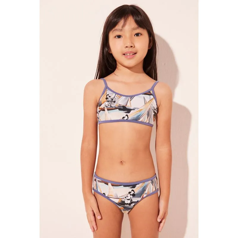 Biquíni Infantil Camiseta Barcos Mickey BEGE/BEIGE 2 A 3