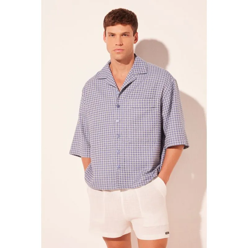 Camisa Manga Curta Xadrez Azul AZUL/BLUE PP/XS