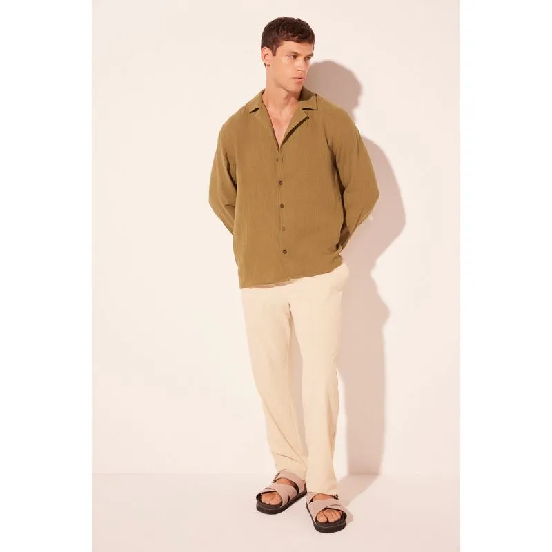 Calça Reta Coqueiro Bordado BEGE/BEIGE 42