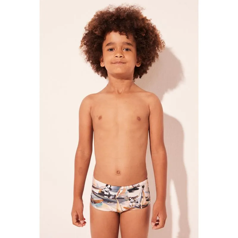 Sunga Infantil Larga Barcos Mickey BEGE/BEIGE 8 A 9