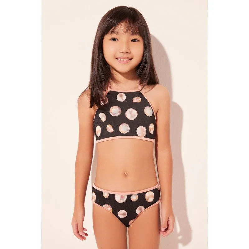 Biquíni Infantil Alcinhas Dupla Face Pérolas PRETO/BLACK 4 A 5