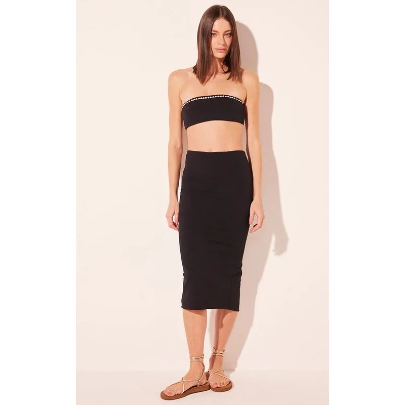 Saia Midi Pérolas Bordadas Preto PRETO/BLACK P/S