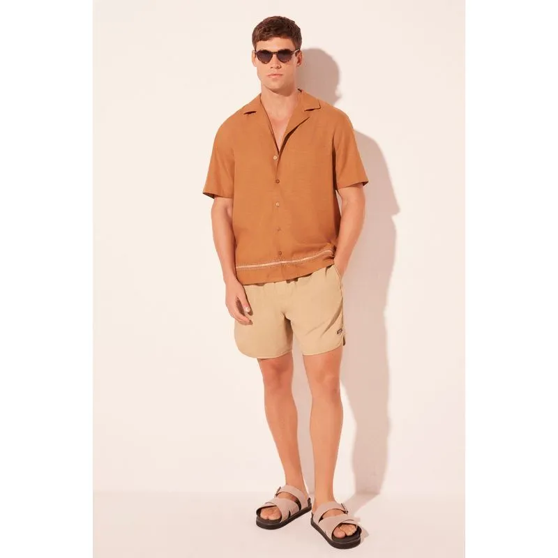 Camisa Manga Curta Tramado MARROM/BROWN P/S