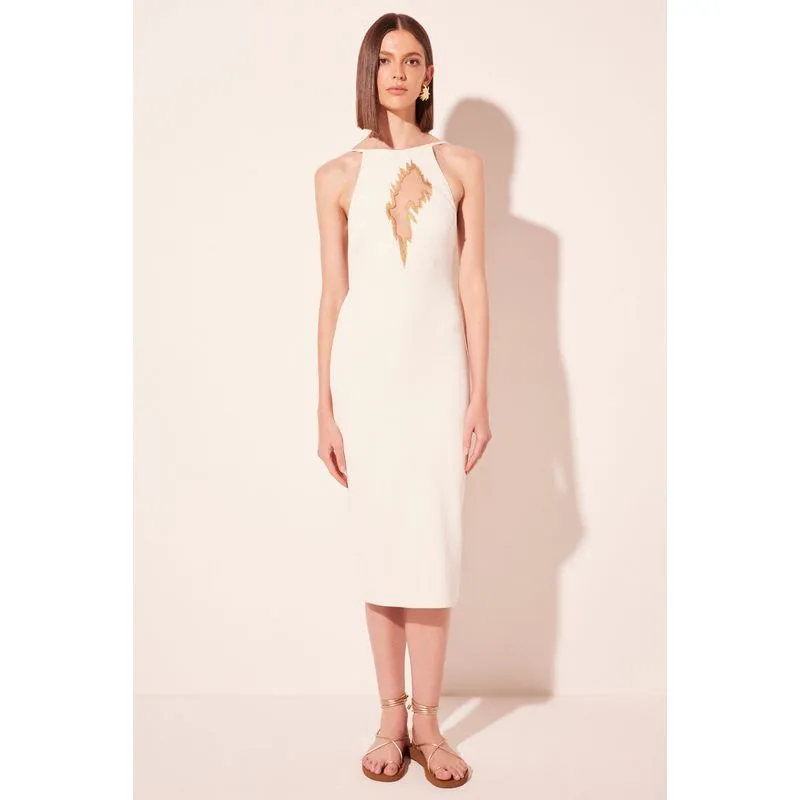 Vestido Midi Chacal Bordado Branco BRANCO P/S