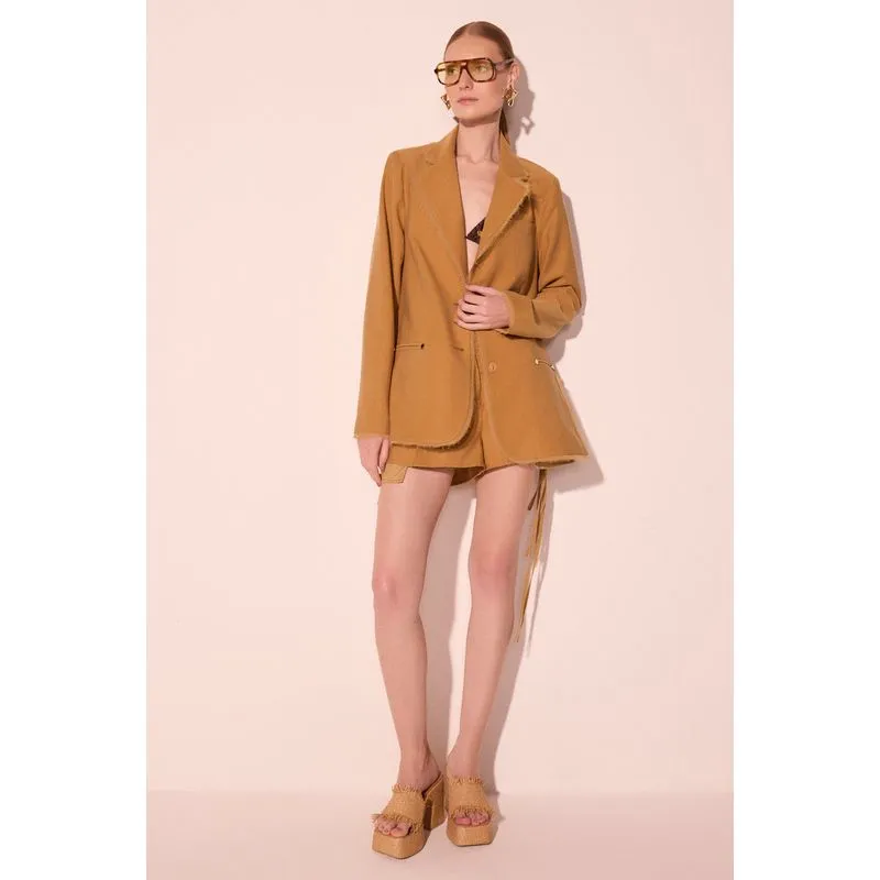 Blazer Regular Com Amarrações Casca Bege P/S