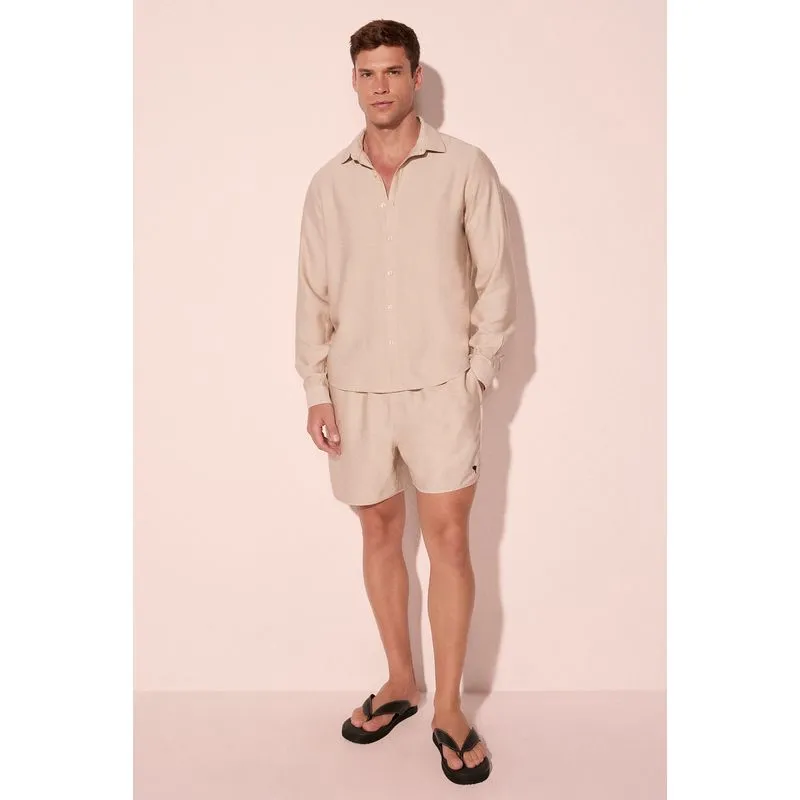 Camisa Manga Longa Com Colarinho Leveza Bege P/S