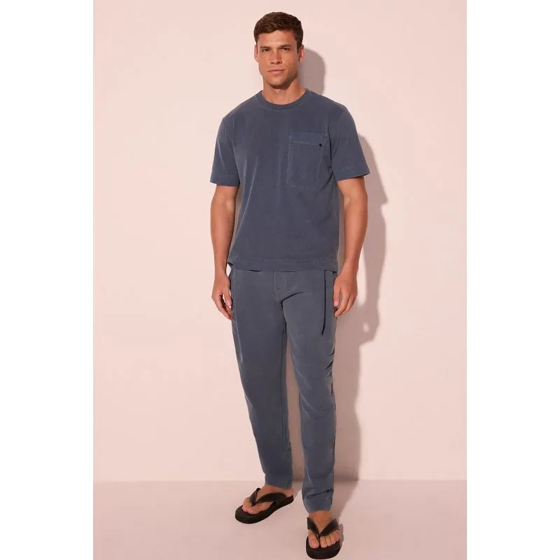 Calça Reta Fenda Azul GG/XL