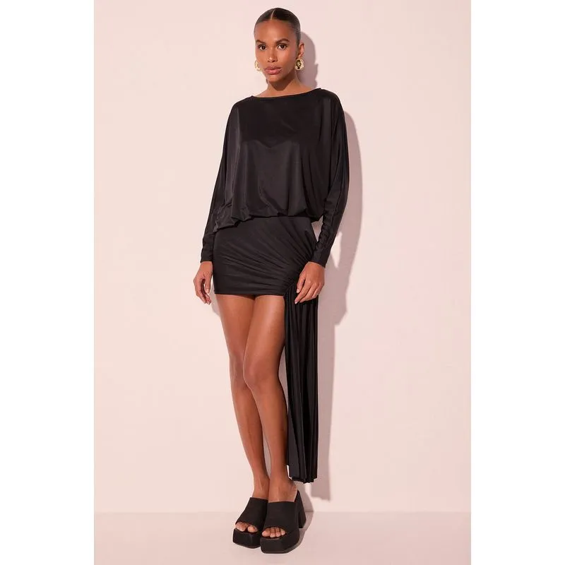 Vestido Curto Drapeado Bromélia Preto G/L