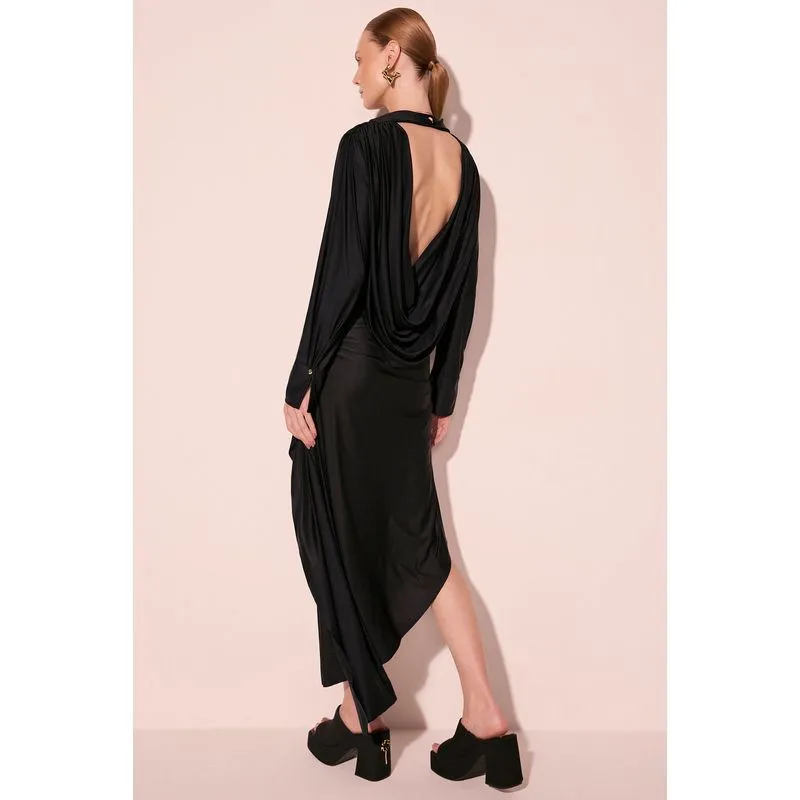 Saia Midi Drapeada Bromélia Preto PP/XS