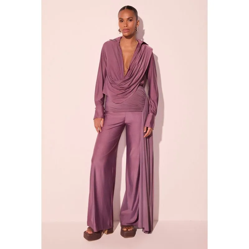 Calça Pantalona Drapeada Bromélia Roxo GG/XL