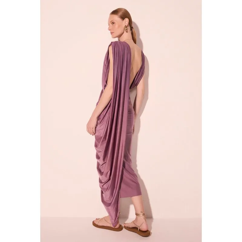Vestido Midi Drapeado Bromélia Roxo PP/XS