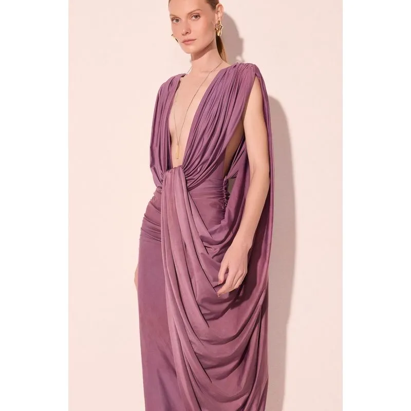 Vestido Midi Drapeado Bromélia Roxo G/L