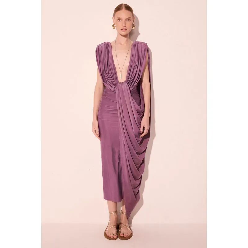 Vestido Midi Drapeado Bromélia Roxo GG/XL