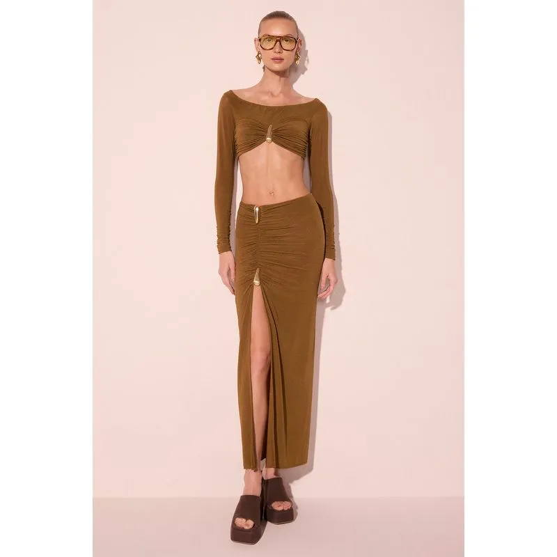 Blusa Cropped Manga Longa Gotas Dourado G/L