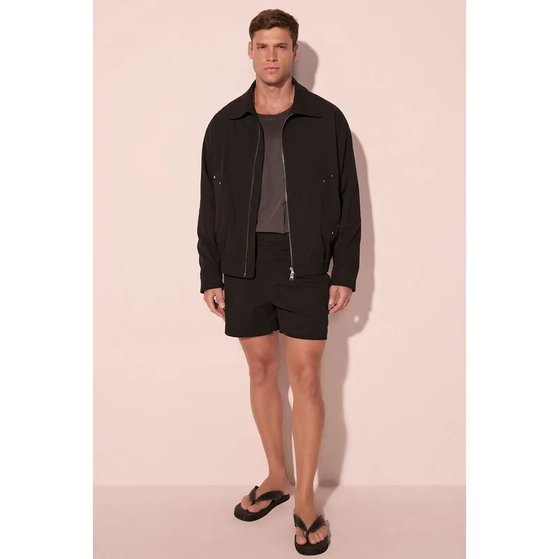 Jaqueta Oversized Com Zíper Noturno Preto P/S