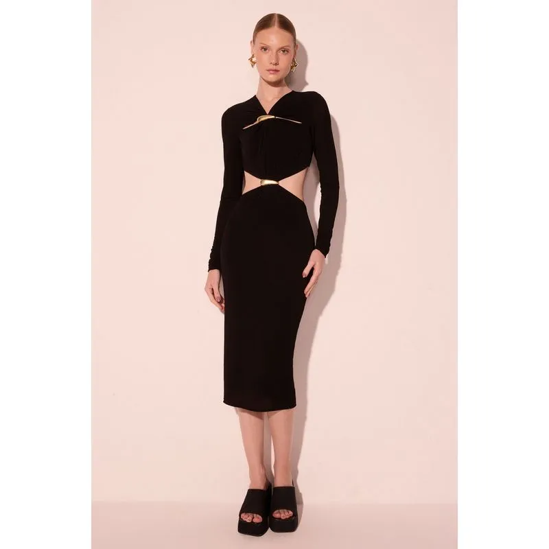 Vestido Midi Com Aviamento Gotas Preto G/L