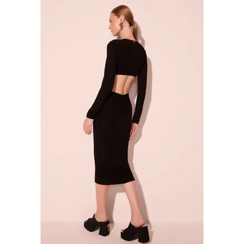 Vestido Midi Com Aviamento Gotas Preto GG/XL