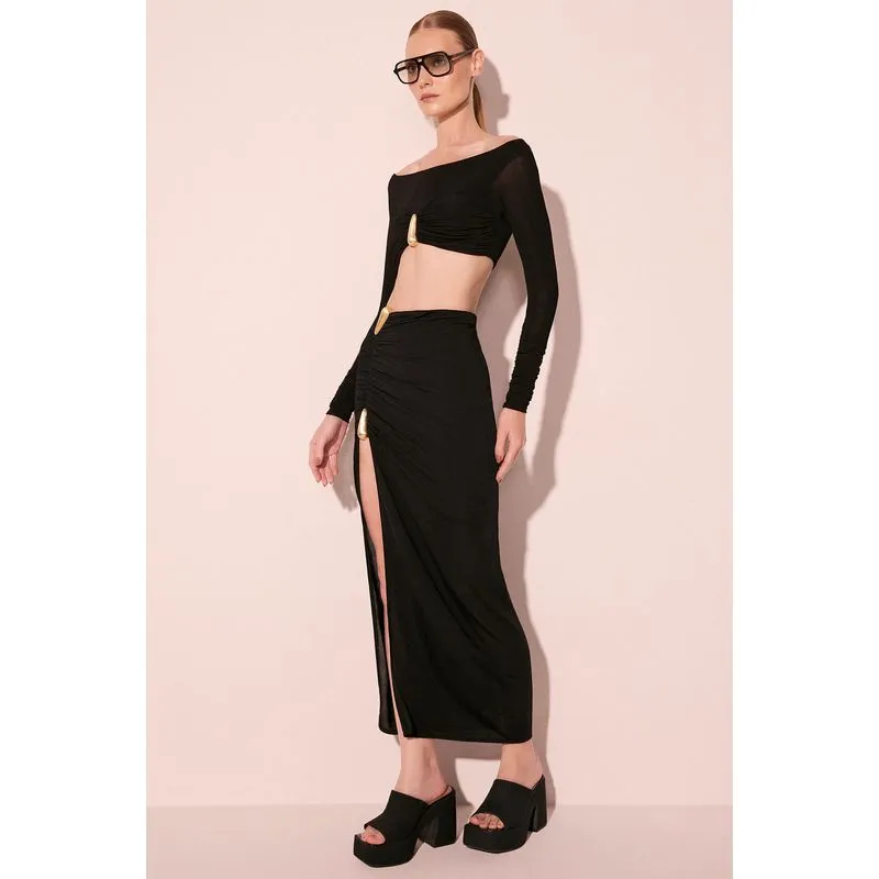 Blusa Cropped Manga Longa Gotas Preto G/L