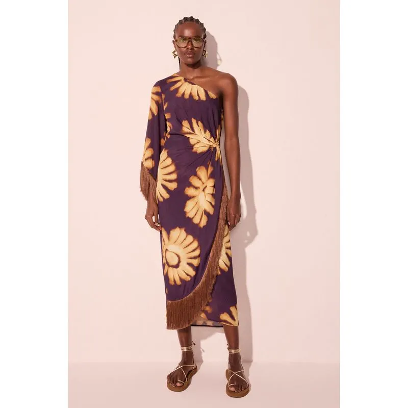 Vestido Midi Ombro Só Com Franjas Helianto P/S