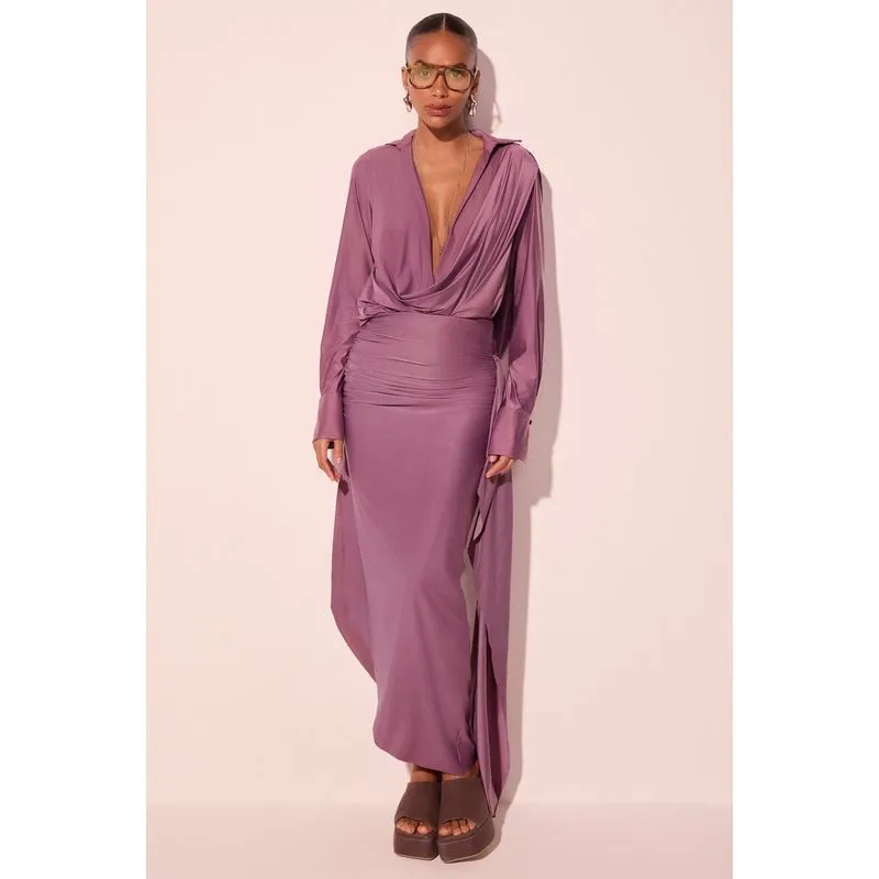 Saia Midi Drapeada Bromélia Roxo M/M