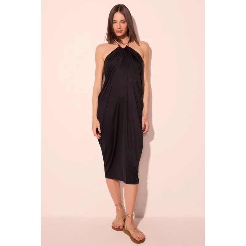 Vestido Midi Drapeado Murano Preto P/S