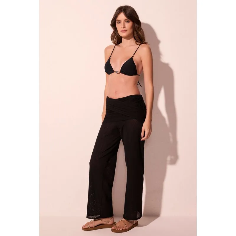 Calça Reta Com Franzido Aroma Preto GG/XL