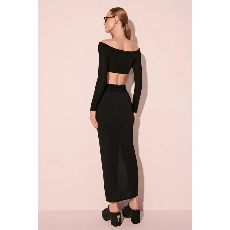 Saia Longa Com Aviamento Gotas Preto PP/XS