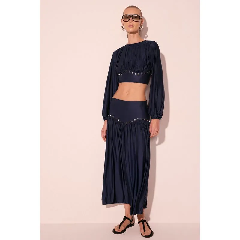 Top Manga Longa Rebites Azul Marinho M/M