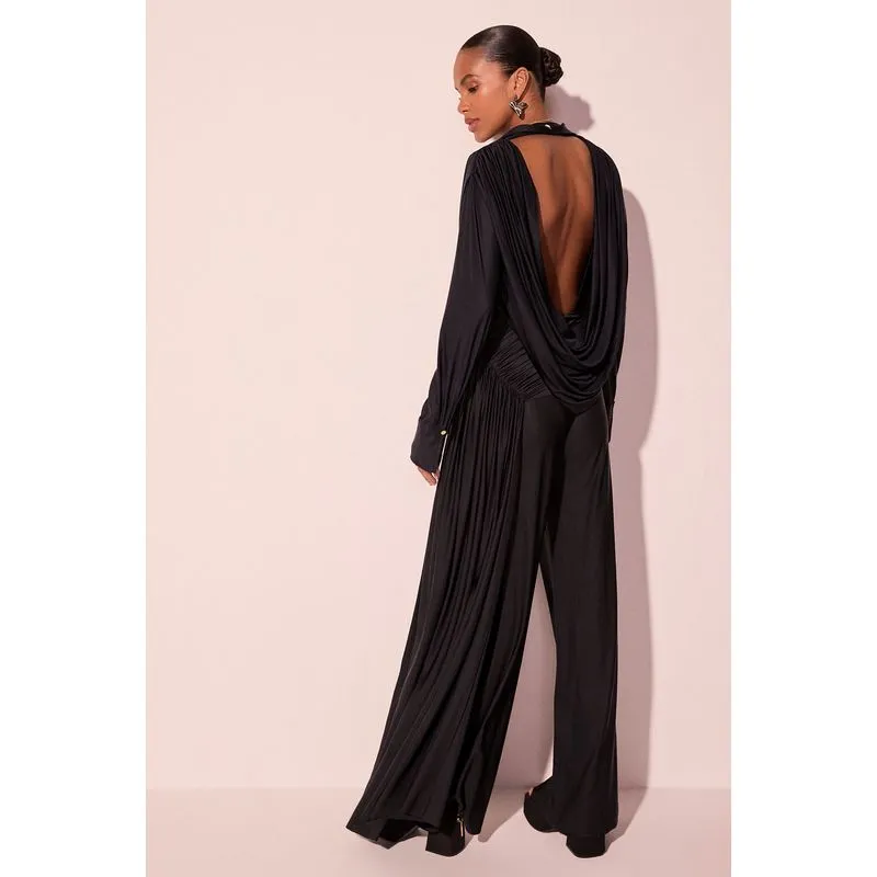 Calça Pantalona Drapeada Bromélia Preto PP/XS