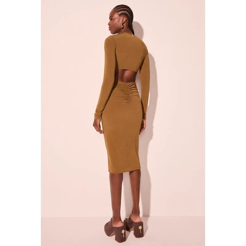 Vestido Midi Com Aviamento Gotas Dourado PP/XS