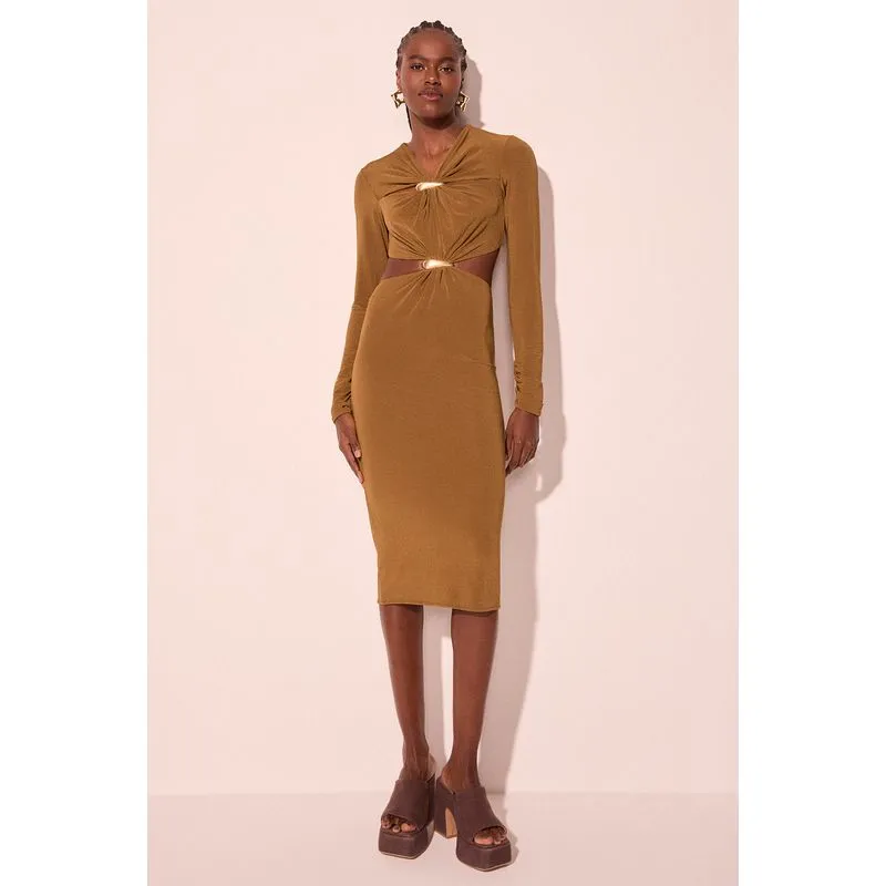 Vestido Midi Com Aviamento Gotas Dourado GG/XL