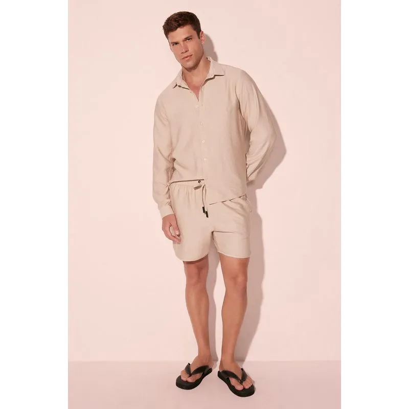 Bermuda Casual Cós De Elástico Leveza Bege EGG/XXL