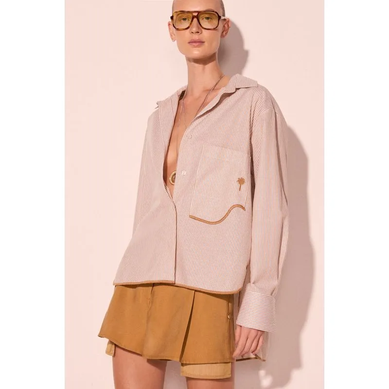Camisa Manga Longa Oversized Cúrcuma Bege PP/XS