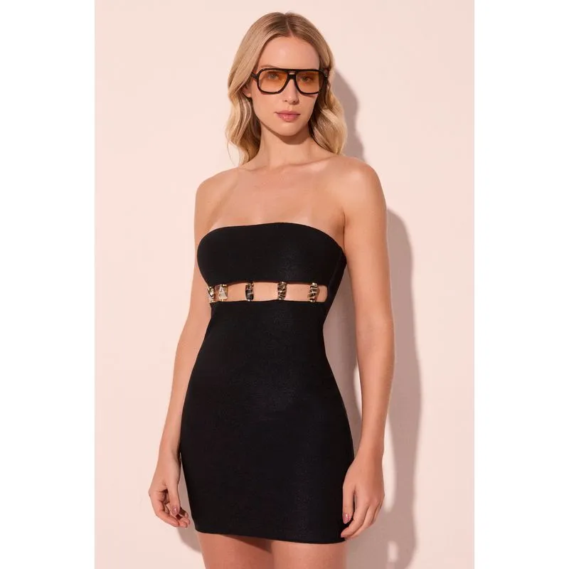 Vestido Curto Faixa Com Aviamento Murano Preto P/S