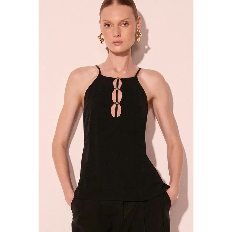 Blusa Alça Com Aviamento Mirra Preto PP/XS