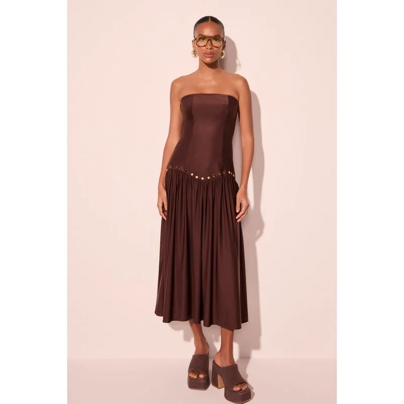 Vestido Longo Rebites Marrom M/M