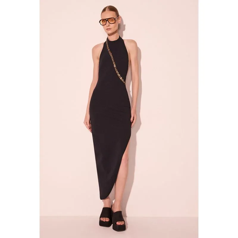 Vestido Longo Pedrarias Preto PRETO/BLACK G/L