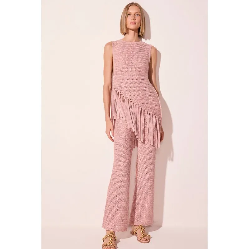 Calça Reta Tricô Sirena Rosa P/S
