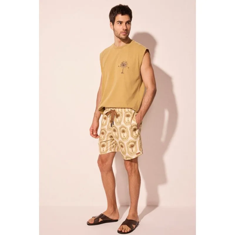 Short Casual Cós Elástico Retrô Selos PP/XS