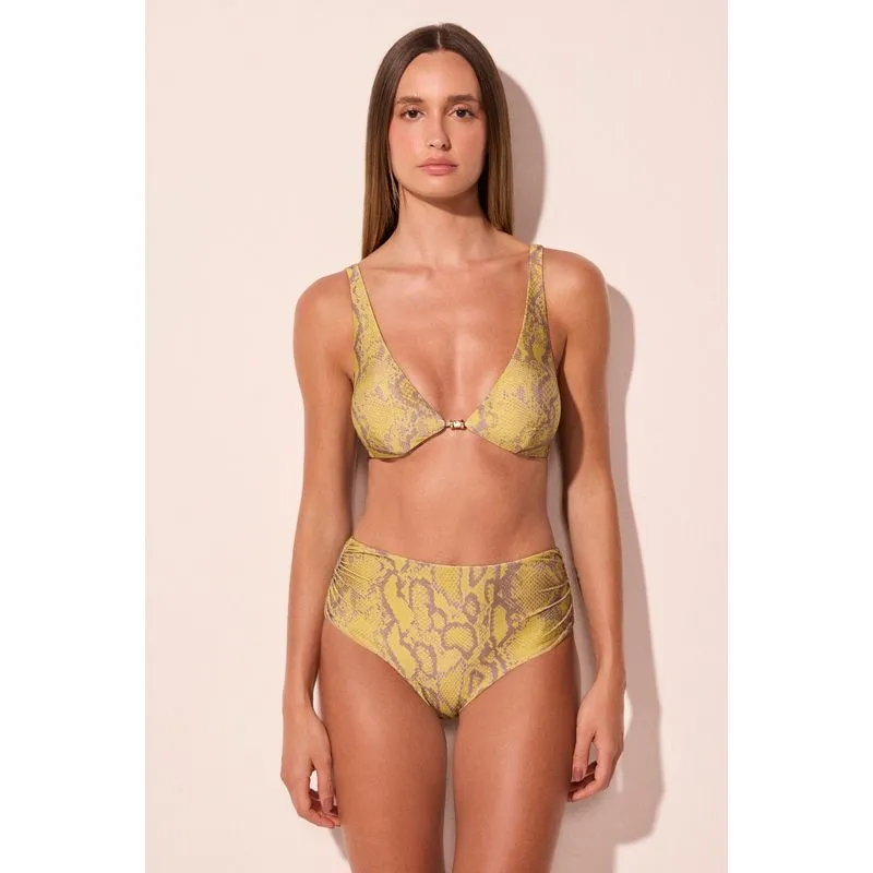 Biquíni Calcinha Lateral Larga Franzida Cobra Verde P/S