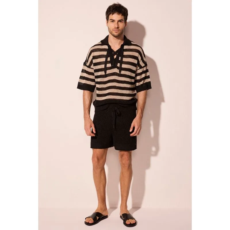 Camisa Polo De Tricô Listrada Marina Preto PP/XS