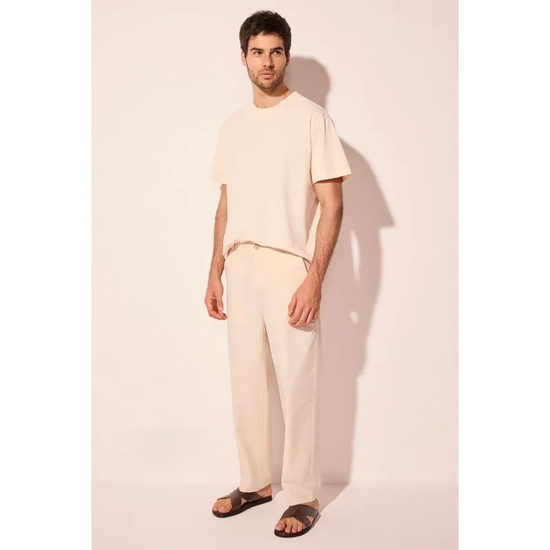 Calça Reta Alfaiataria Cascalho Bege 40