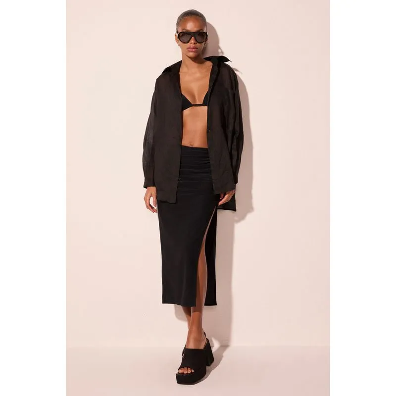 Saia Midi Com Franzido Lateral Capri Preto PRETO/BLACK PP/XS