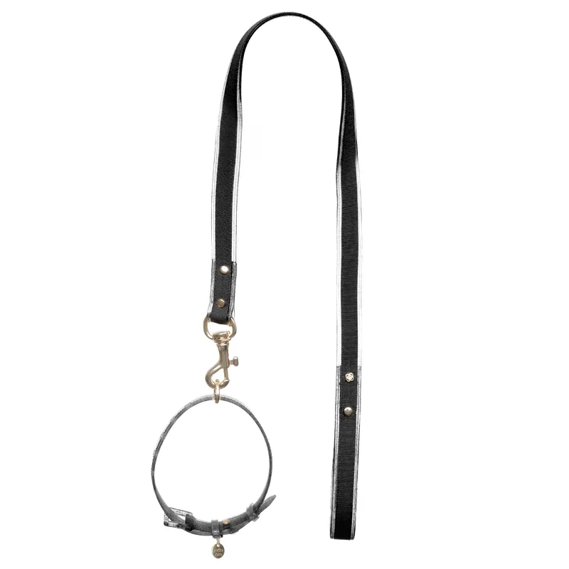 Guia + Coleira Glitter Preto PJ20047 40CM