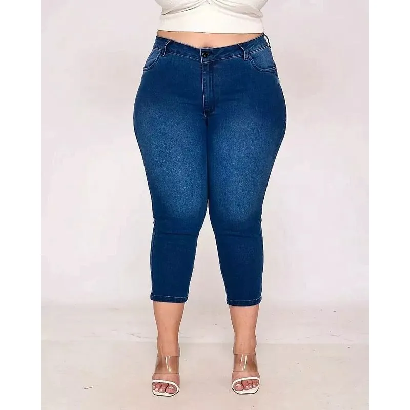 Calça Jeans Feminina Capri Fem Plus Size 38705 Tam 48 A 56