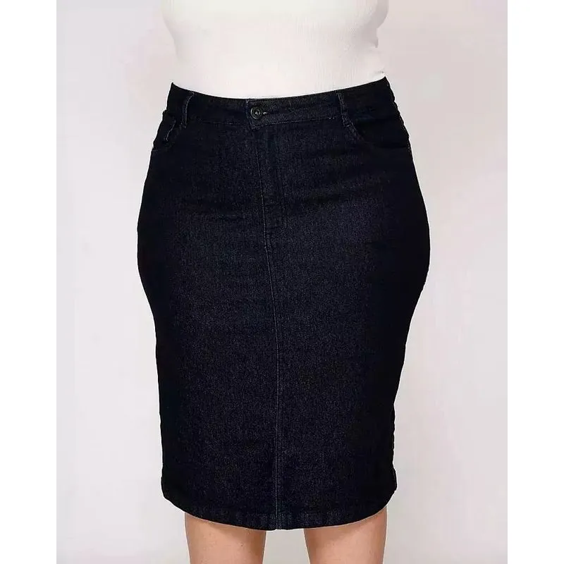 Saia Jeans Basica Preta Plus Size Secretaria, 38710